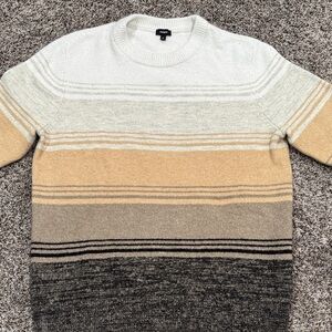 Express Men's Striped Crewneck Sweater - Cream, Tan, Gray